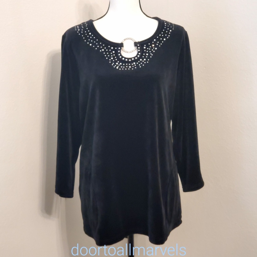 Quacker Factory Beaded Velvet Tunic Top by Jeanne Bice Festive Party Women sz 1X